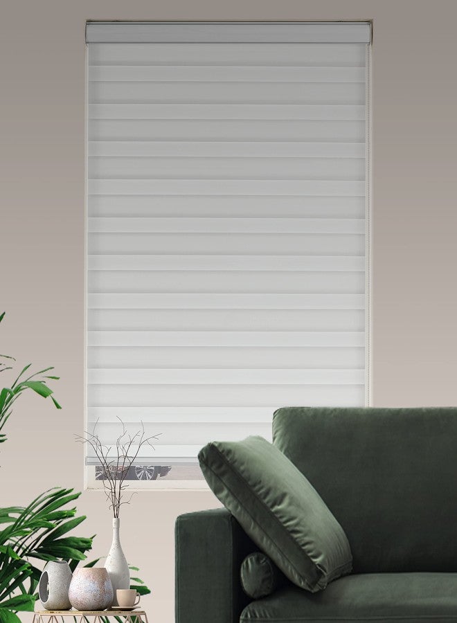 JIANGPIN TEXTILE ستائر جيانغبين النسيجية بنمط زيبرا، ستائر قابلة للطي مزدوجة الطبقات لغرفة المعيشة، ستائر شبه شفافة للتحكم في خصوصية النوافذ والإضاءة ليلاً ونهاراً، (أقصى ارتفاع 72 بوصة، لون أبيض، عرض 34 بوصة) - Image 2